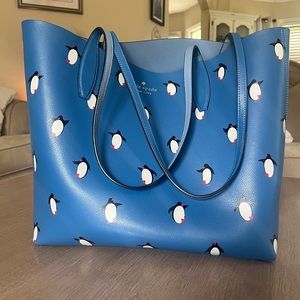 Kate Spade Reversible Tote with Penguins, light blue on the inside. Beautiful!